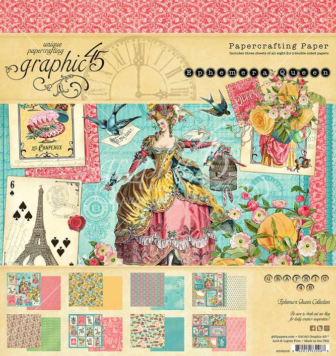 Graphic 45 Ephemera Queen - 8x8 Double-Sided Paper Pad, 24pk [s]