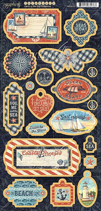 Graphic 45 Catch of the Day - 6x12 Chipboard Die-Cuts Sheet [s]