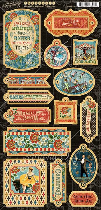 Graphic 45 Come One, Come All! - 6x12 Chipboard Die-Cuts Sheet [s]