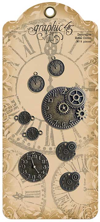 Graphic 45 Staples Decorative Metal Clocks 8pk - nan