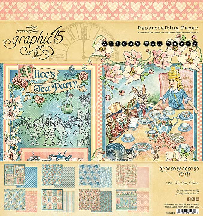 SO: Graphic 45 Alices Tea Party - 8x8 Double-Sided Paper Pad, 24pk