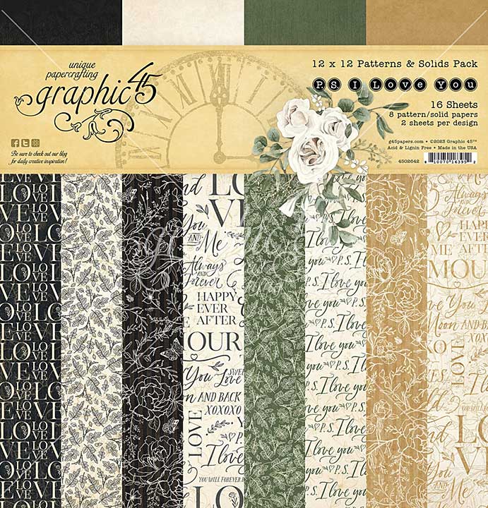 SO: Graphic 45 P.S. I Love You Patterns Solid - Double-Sided Paper Pad 12X12 16Pkg