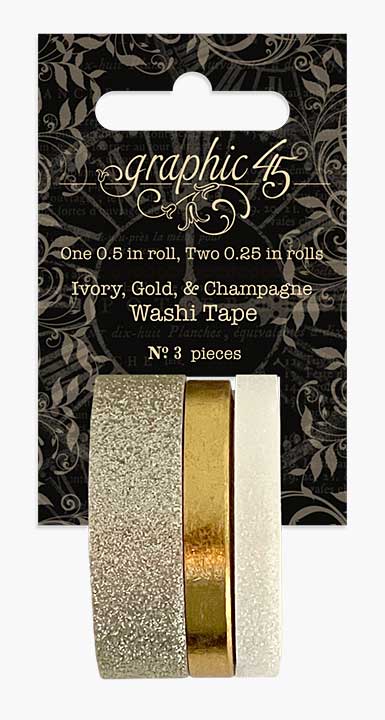 Graphic 45 Washi Tape Glitter and Gloss Rolls Ivory-Gold-Champagne (3pcs) (4502826)