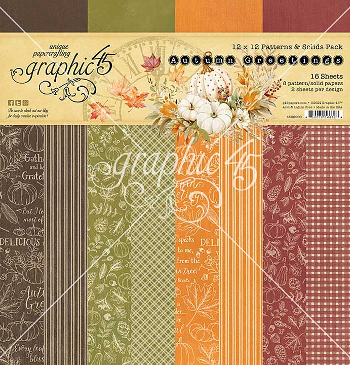 Graphic 45 Autumn Greetings 12x12 Inch Patterns and Solids Pack