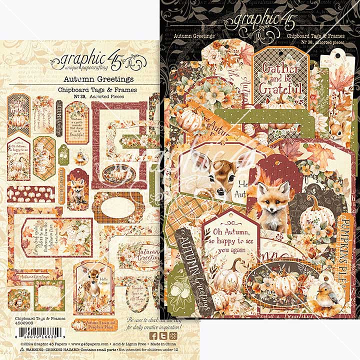 Graphic 45 Autumn Greetings Chipboard Tags and Frames