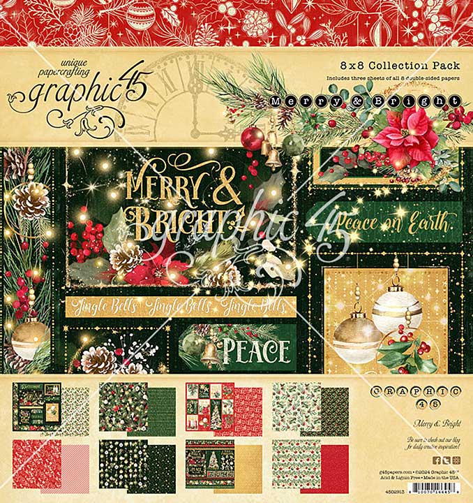 Graphic 45 Merry and Bright 8x8 Inch Collection Pack