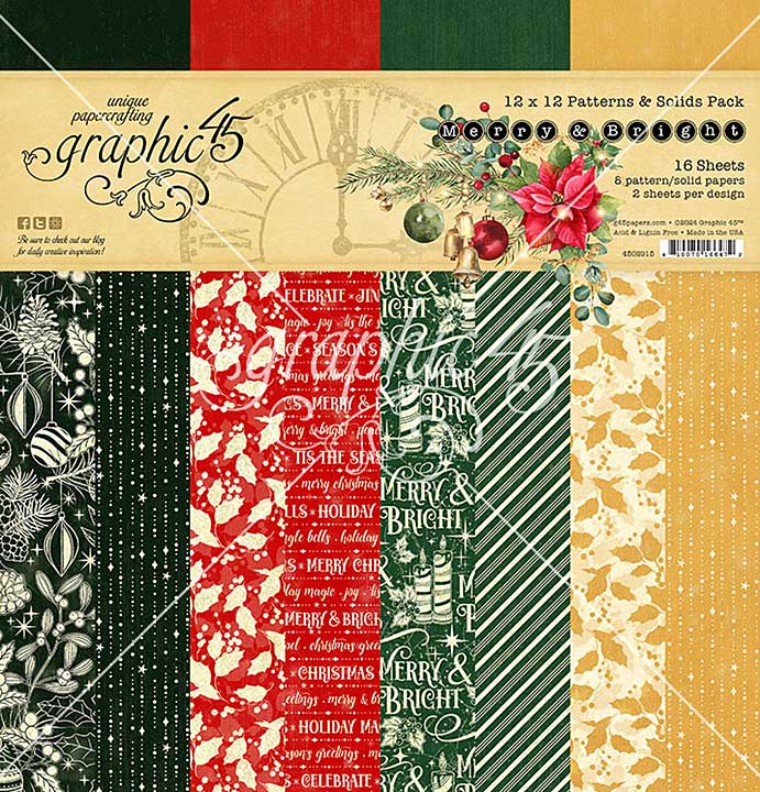 Graphic 45 Merry and Bright 12x12 Inch Patterns and Solids Pack