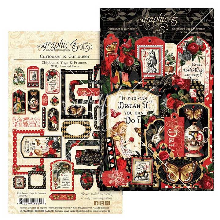 Graphic 45 Curiouser and Curiouser Chipboard Tags and Frames