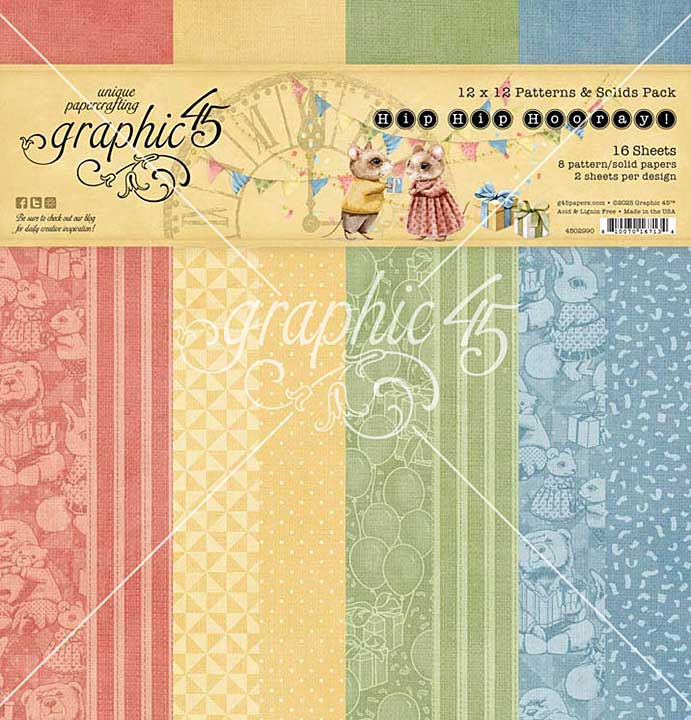 Graphic 45 Hip Hip Hooray 12x12 Inch Patterns and Solids Pack