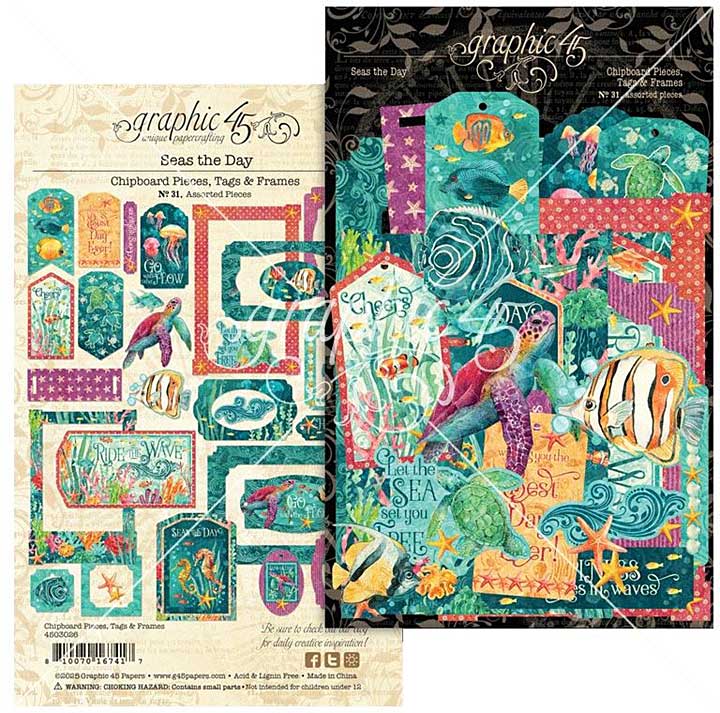 Graphic 45 Seas the Day Chipboard Pieces, Tags and Frames