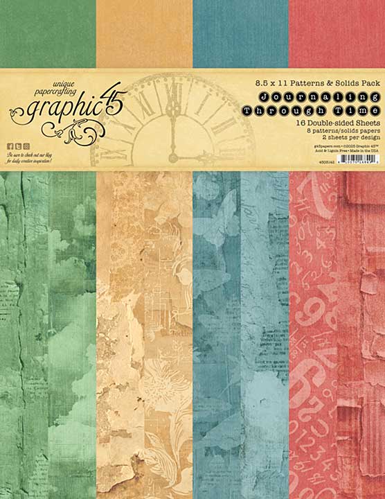 Graphic 45 Journaling Through Time 8.5x11 Inch Patterns and Solids Pack
