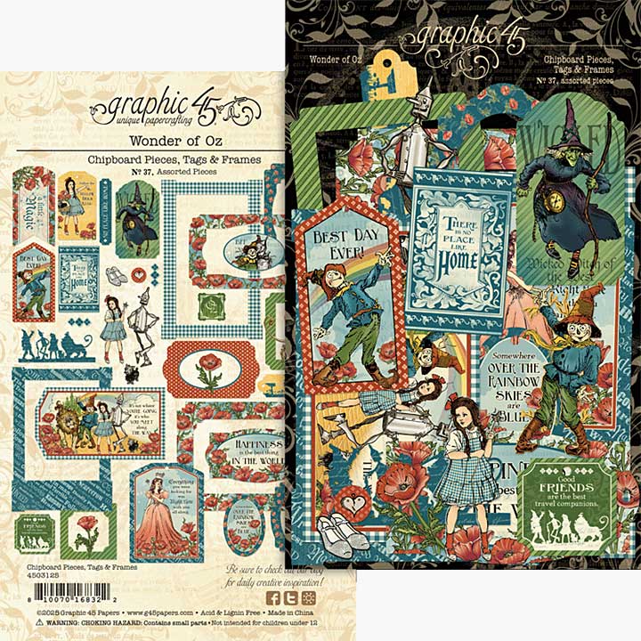 Graphic 45 Wonder of Oz Chipboard Pieces, Tags and Frames