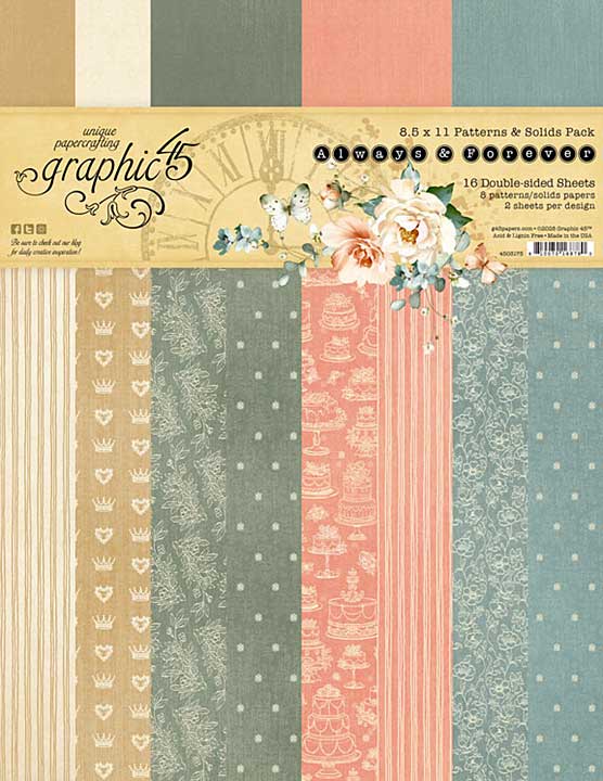 Graphic 45 Always and Forever 8.5x11 Inch Patterns and Solids Pack