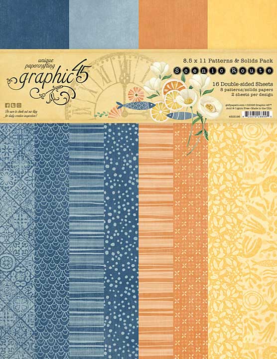 Graphic 45 Scenic Route 8.5x11 Inch Patterns and Solids Pack