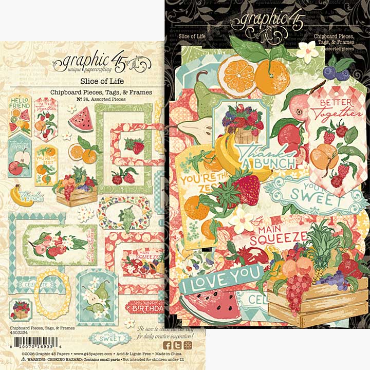 Graphic 45 Slice of Life Chipboard Pieces, Tags and Frames