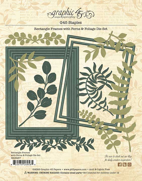 Graphic 45 Rectangle Frames with Ferns and Foliage Die Set