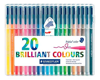 Staedtler 20 Triplus Colour Fibre Tip Pens in Platic Case (1mm) Brilliant Colours