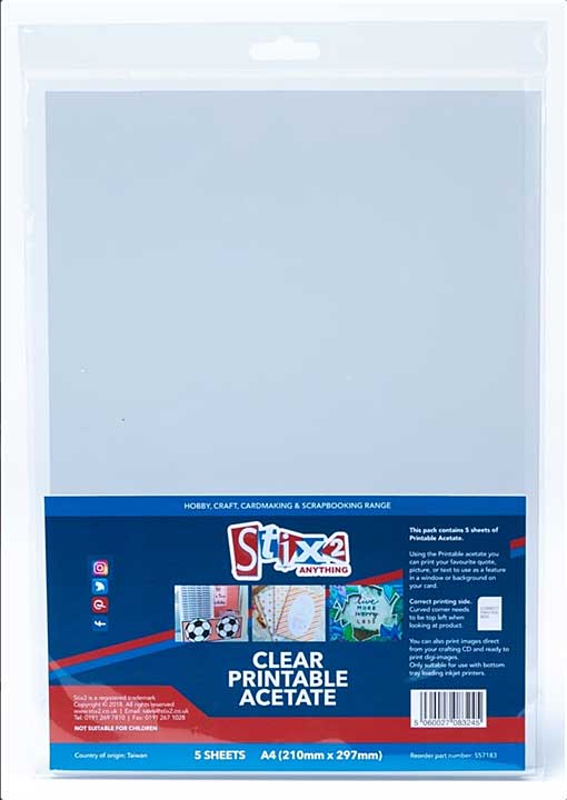 Clear Printable Acetate Sheets A4 210mm x 297mm (5 Sheets per Pack Inkjet Printer Friendly 100 Microns)