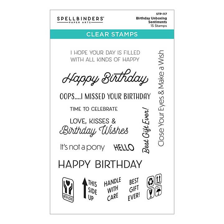 SO: Spellbinders - Birthday Unboxing Sentiments Clear Stamp Set (Birthday Celebrations)
