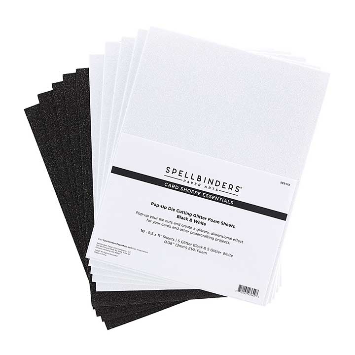 Spellbinders - Glitter Foam Sheets - Black and White - Pop-Up Die Cutting
