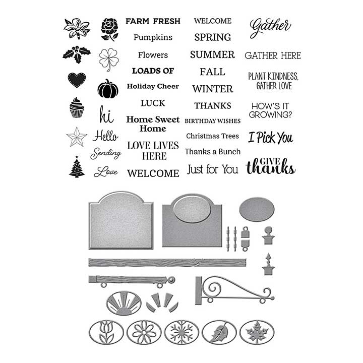 Spellbinders Welcome Sign and Sentiments Clear Stamp and Die Set (SDS-184)