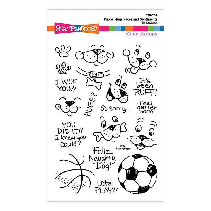 Stampendous Clear Stamps - Stampendous Puppy Hugs Faces and Sentiments Clear Stamp Set