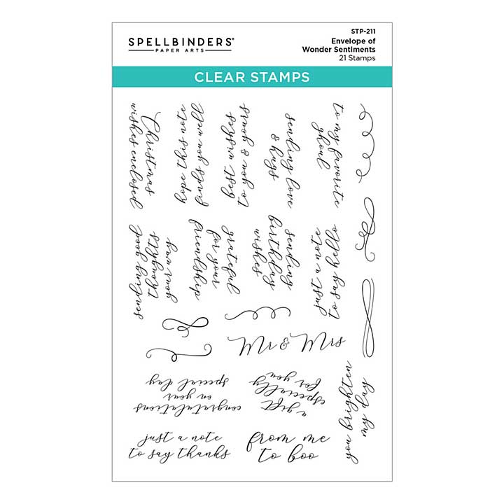 Spellbinders Clear Stamps - Envelope of Wonder Sentiments Clear Stamp Set