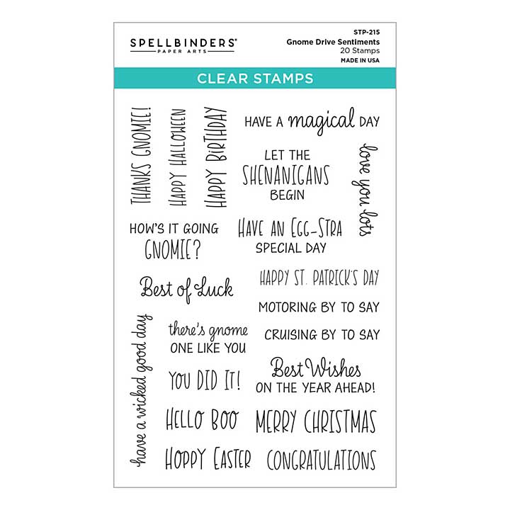 Spellbinders Clear Stamps - Gnome Drive Sentiments Clear Stamp Set
