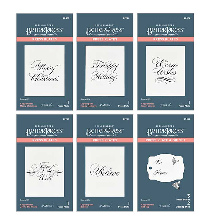 PAScribe Plates and Die - Copperplate Holiday Sentiments BetterPress Plates Bundle