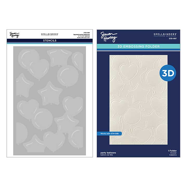 Simon Hurley 3D Embossing Folder and Stencil - Party Balloons 3D Embossing Folder and Stencil Bundle from Simons Birthday Bash Collection by Simon Hurley