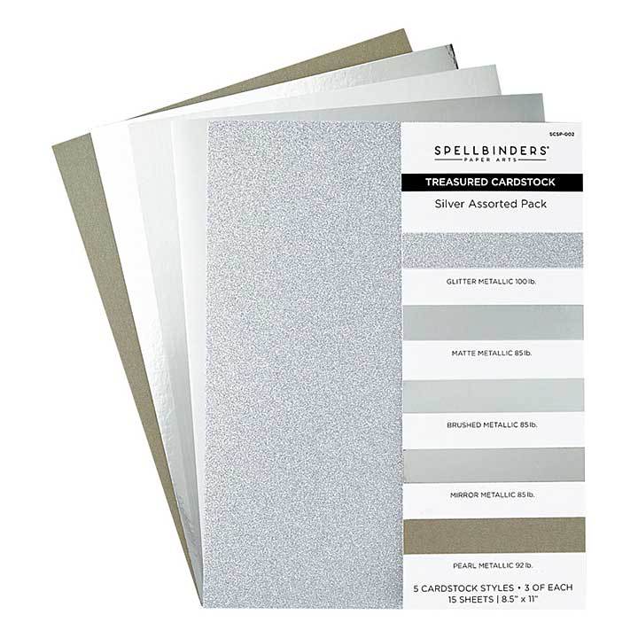 SB Cardstock - Silver Assortment Treasured Cardstock 8 12in x 11 -15 Pack