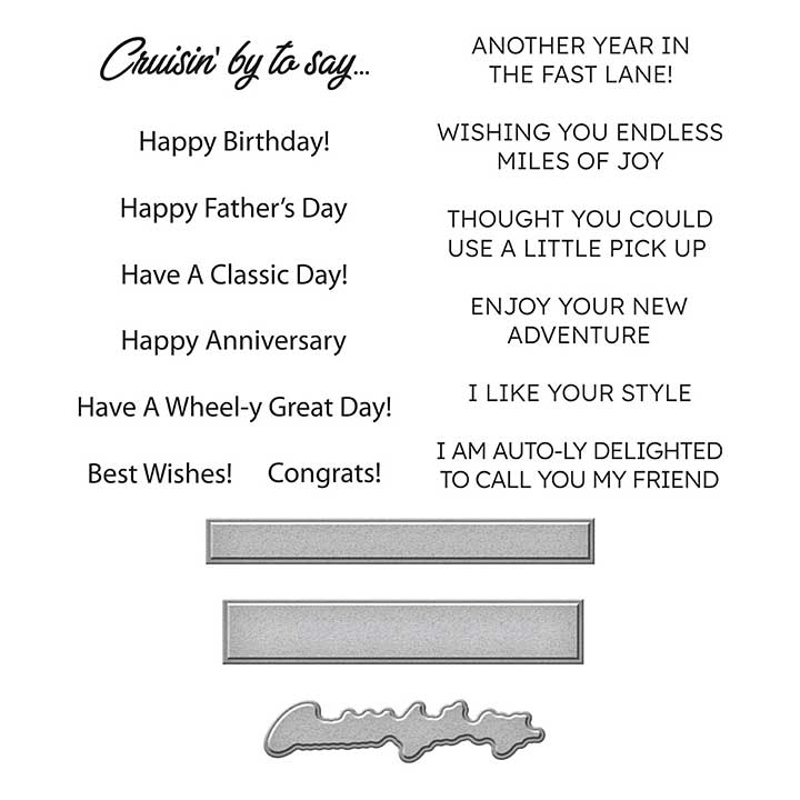 Spellbinders Classic Road Legends Clear Stamp and Die Set Cruisin By Sentiments