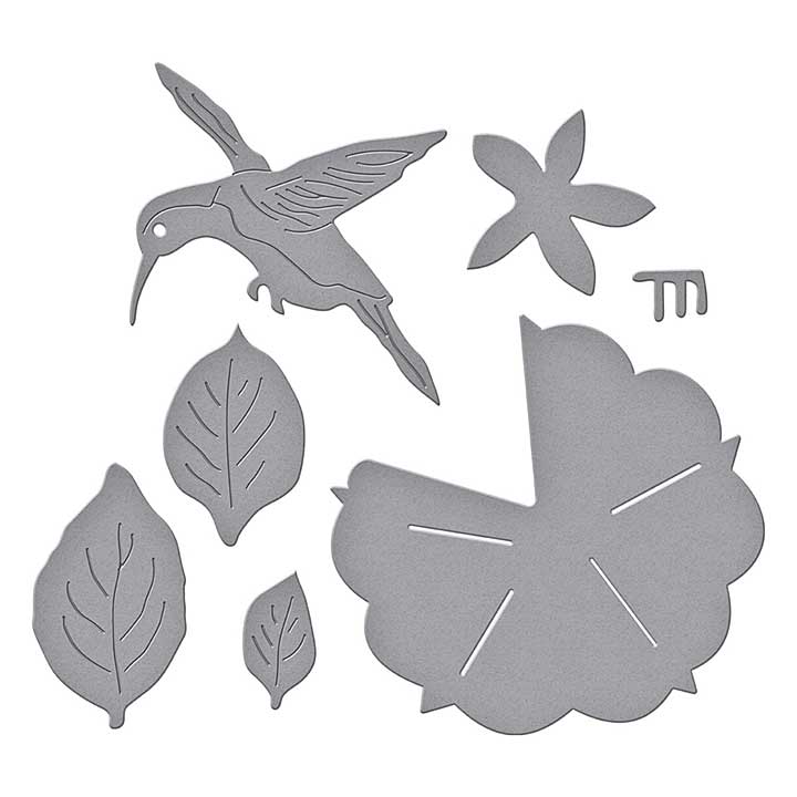 Spellbinders Summer Solstice Garden Etched Dies Petunia and Hummingbird
