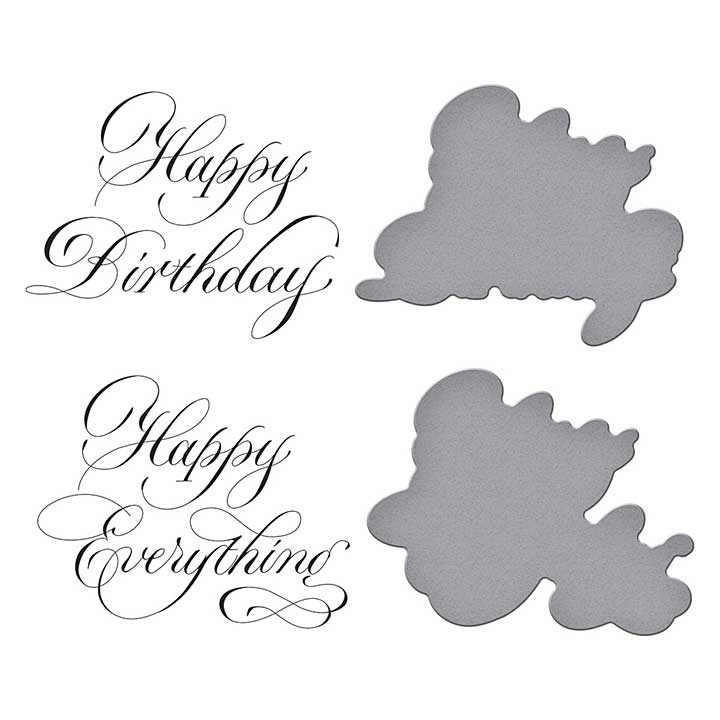 Spellbinders Copperplate Happy Everything BetterPress Plate and Die Set Happy Birthday and Everything