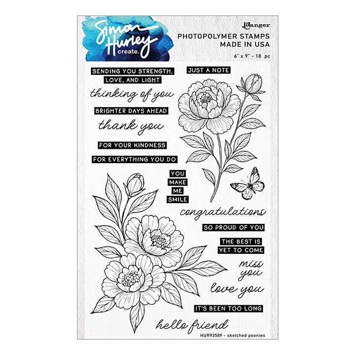 Ranger Sketched Peonies Clear Stamp Set by Simon Hurley create.