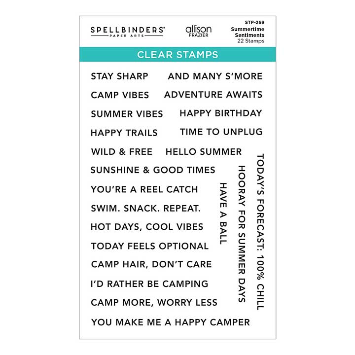 Spellbinders Summer Camp Clear Stamp Set Summertime Sentiments by Allison Frazier