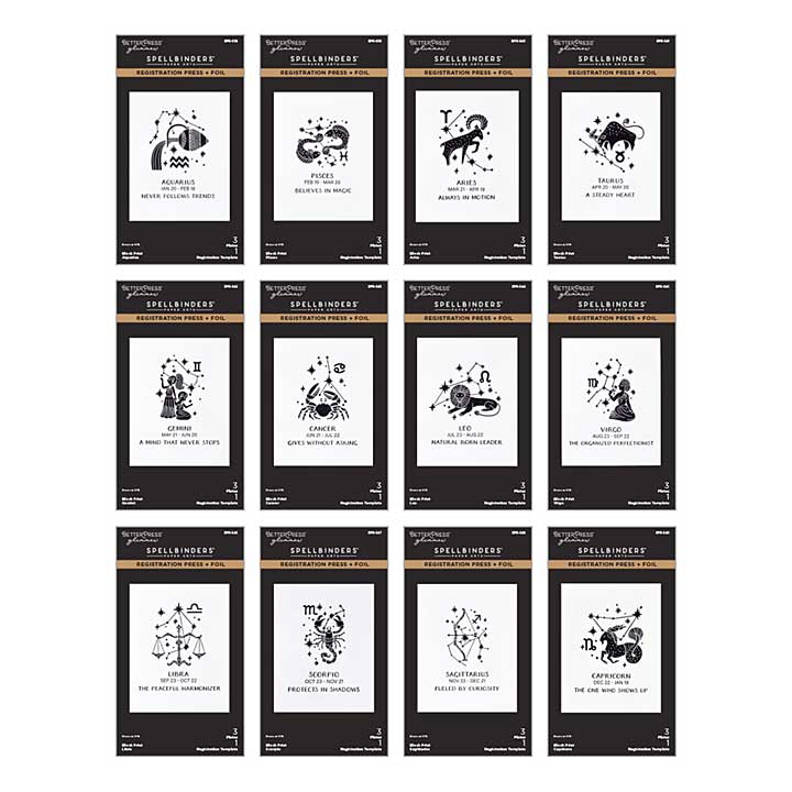 Spellbinders Block Print Zodiacs Registration Press + Foil Bundle