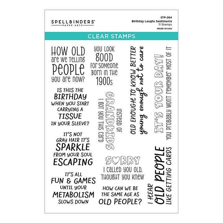 Spellbinders Aged to Perfection Clear Stamp Set Birthday Laughs Sentiments