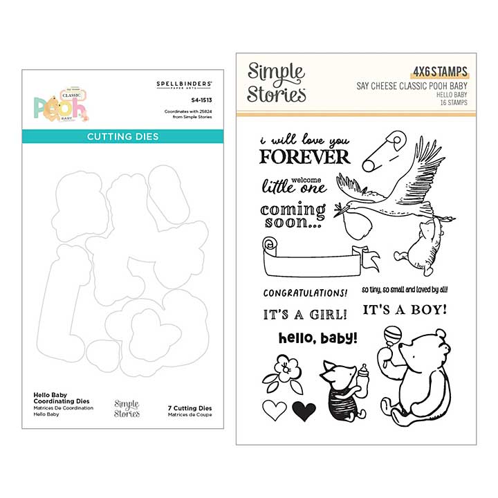 Spellbinders Say Cheese Classic Pooh Baby Stamp and Die Bundle Hello Baby