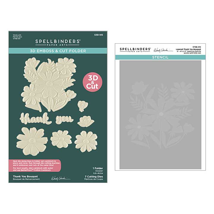 Spellbinders Tabbed Classics 3D Folder and Stencil Bundle Thank You Bouquet