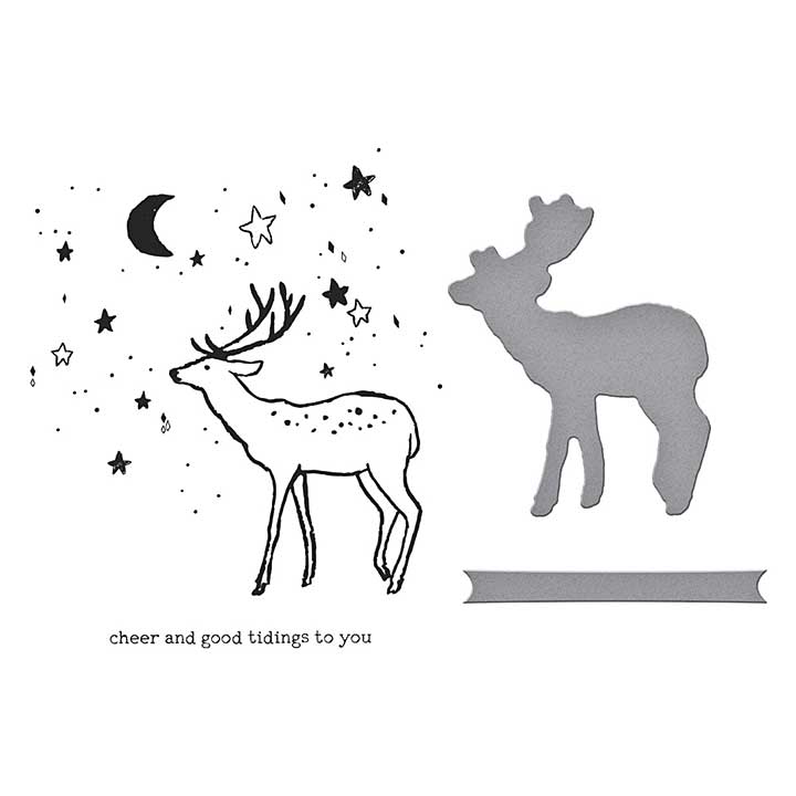 Spellbinders Starry Holiday Registration Press Plate and Die Set Cheer and Good Tidings Deer
