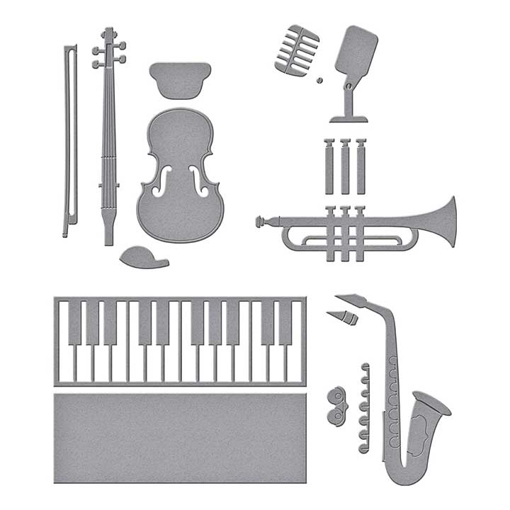 Spellbinders Bibis Musical Notes Etched Dies Mini Musical Instruments