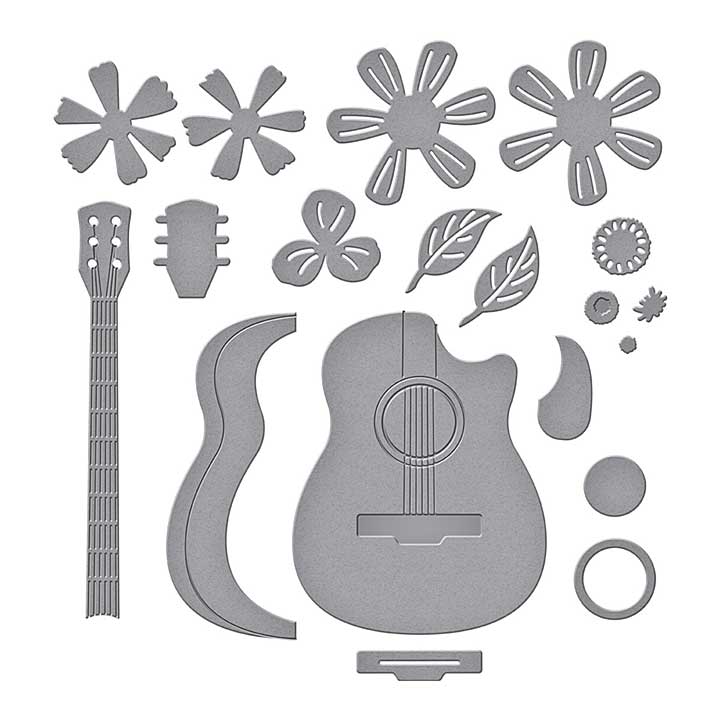 Spellbinders Bibis Musical Notes Etched Dies Mini Guitar