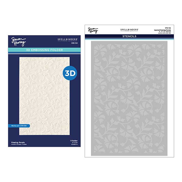 Spellbinders Flowing Florals 3D Embossing Folder and Stencil Bundle by Simon Hurley