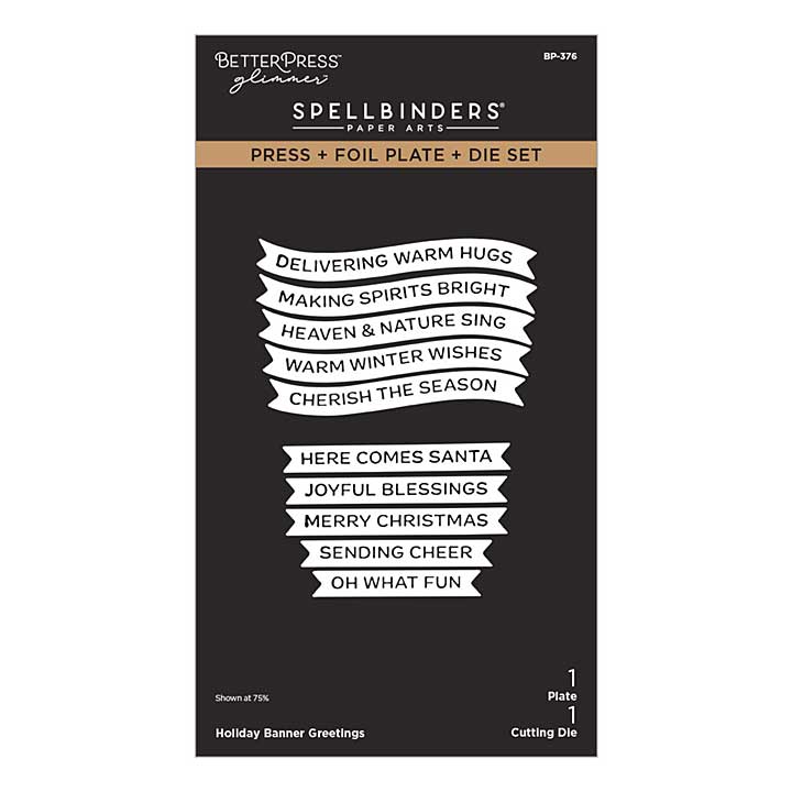 Spellbinders Holiday Banner Greetings Press plus Foil Plate and Die Set