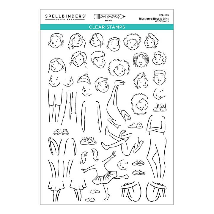 Spellbinders Illustrated Boys and Girls Clear Stamp Set by Josh Griffiths Studio
