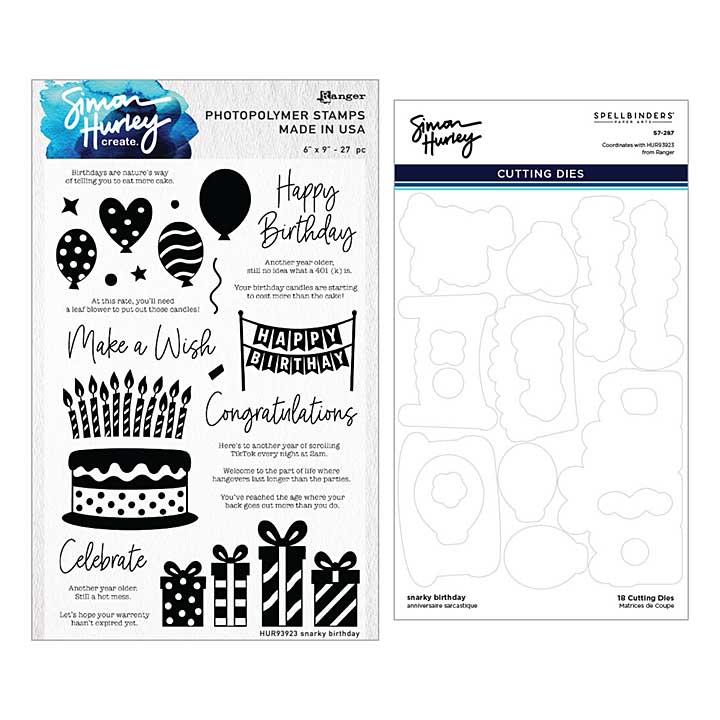 Spellbinders Snarky Birthday Stamp and Die Bundle by Simon Hurley