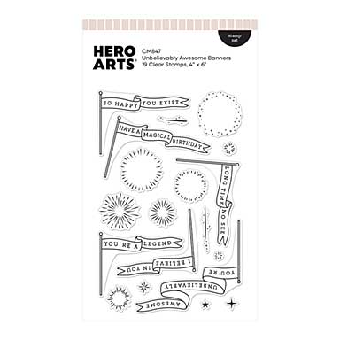Spellbinders Hero Arts Unbelievably Awesome Banners Clear Stamp Set