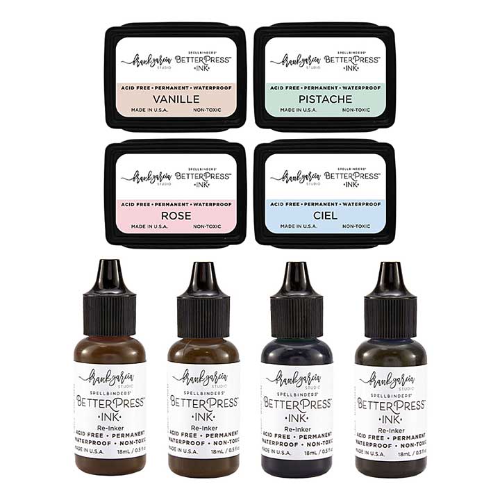Spellbinders Blushing Macarons BetterPress Ink Mini Set and Reinkers Bundle by Frank Garcia