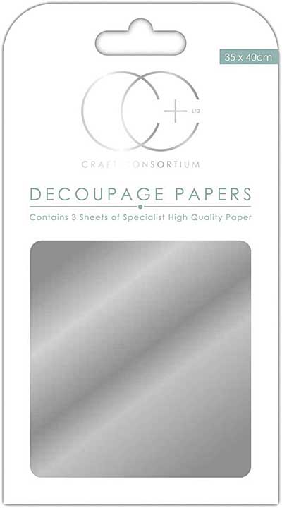 SO: Craft Consortium Metallic Silver Decoupage Paper 35 x 40cm Pk 3